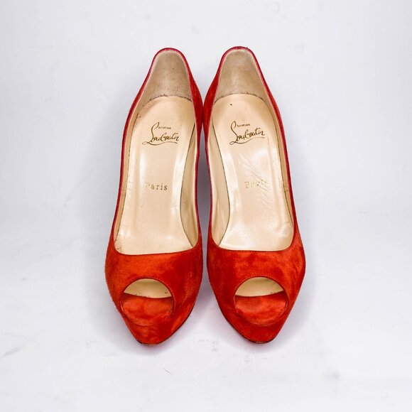 Christian Louboutin Fiery Red Peep-Toe Heels - Picture 2 of 10